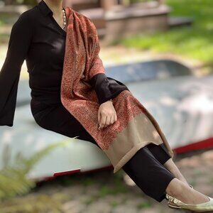 Limited Edition Beige Hand Embroidered Wool Shawl